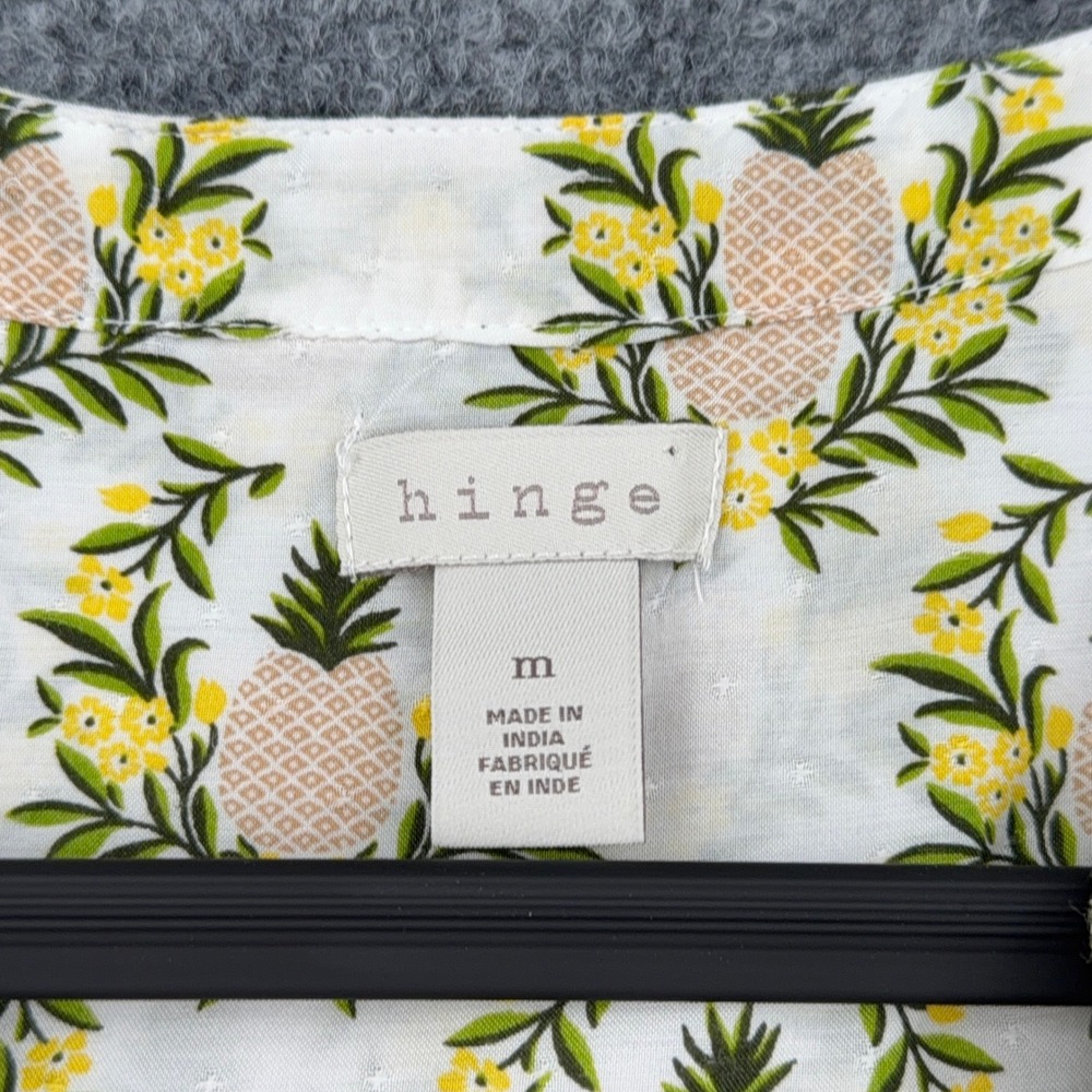 Hinge Womens Pineapple‎ Print Dobby Dot Blouse White Yellow Green Size Medium - Picture 3 of 6
